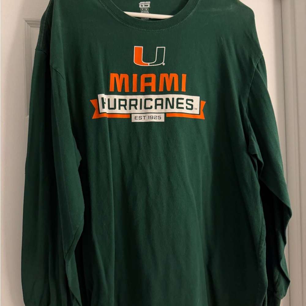 Miami Hurricanes Long Sleeve Green Tee Size XL